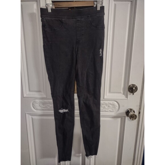 SPANX Jeans Distressed Denim Skinny Pants Jeggings Black Size Medium - Picture 1 of 7